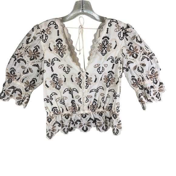 By Anthropologie Eyelet Blouse SIZE XS neutral color Beige Brown Romantic Boho - Picture 2 of 5